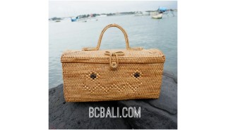 container box handbag ethnic travel rattan grass natural design